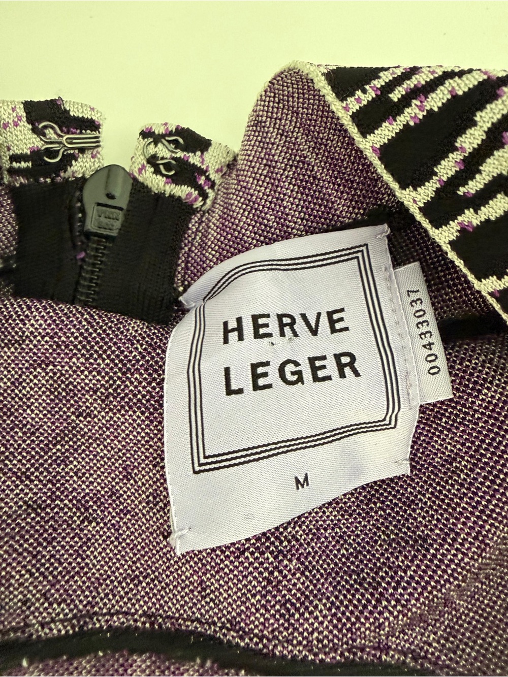 Herve Leger Black and Purple Patterned V-Neck Mini Dress - Picture 3 of 5